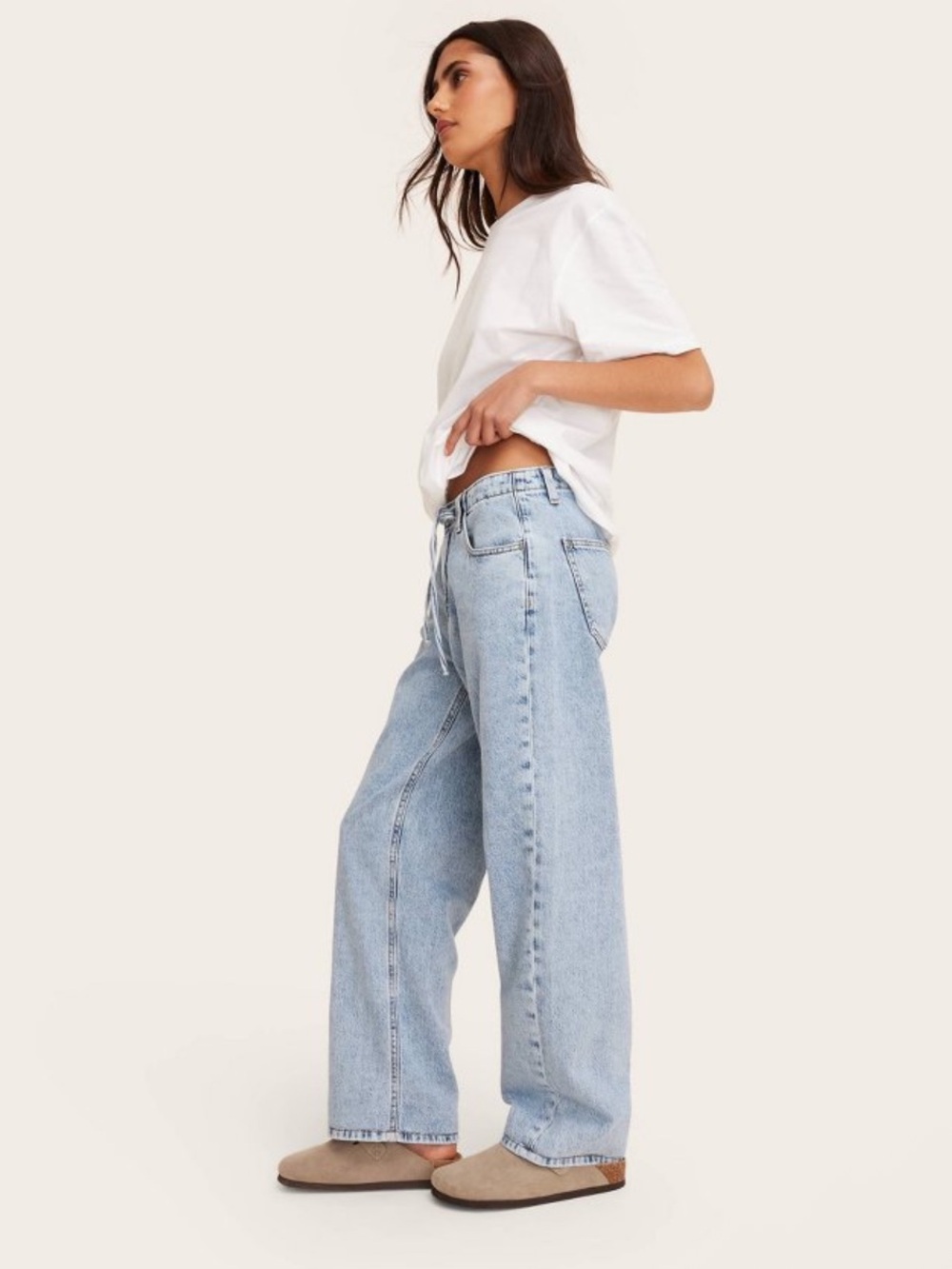 Women’s Mid Rise Drawstring Baggy Jeans - Parke x Target Light Wash 17 - Picture 3 of 4